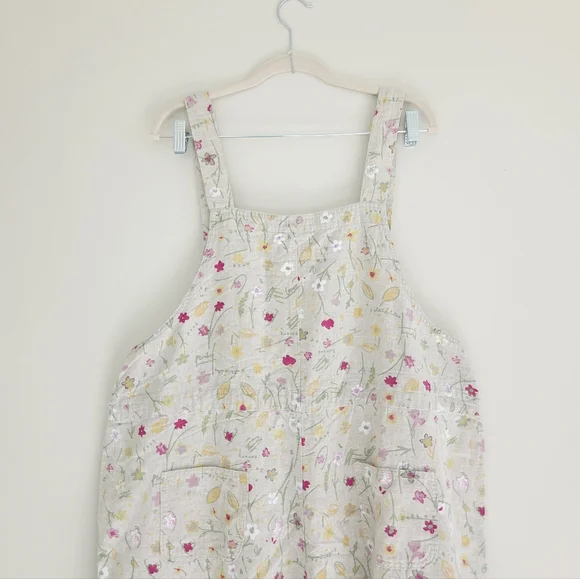 Produce Company Vintage Floral Linen Overalls XL Oatmeal Flax - Picture 6 of 7